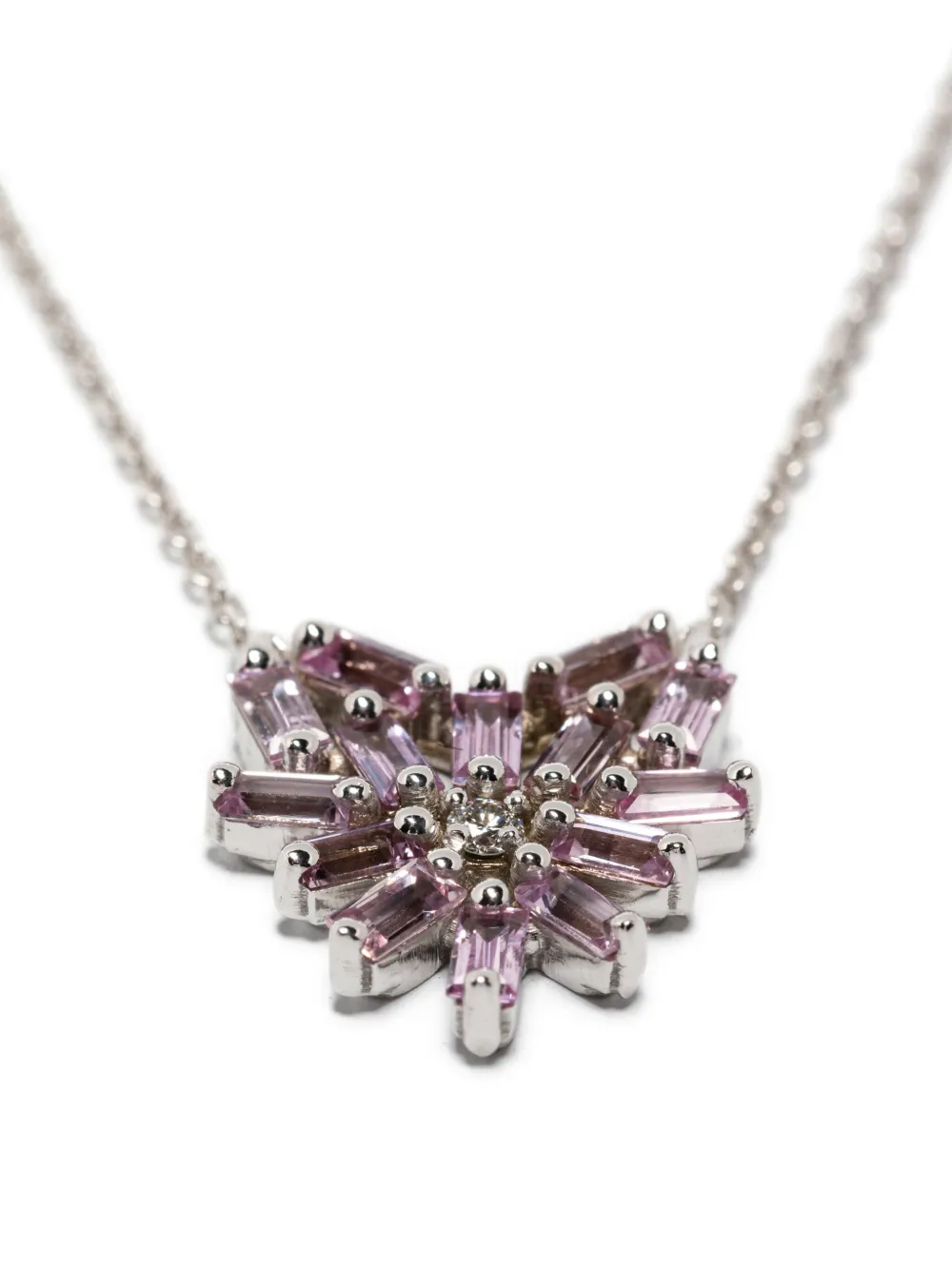  Suzanne Kalan Collar Heart Pendant Pequeño En Oro Blanco De 18 Ct Con Diamantes Y Zafiro Rosa - Plateado 