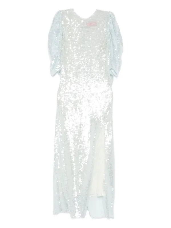 knee length dresses for ladies Navy Sequin Puff Sleeve Midi Dress Scamp & Dude