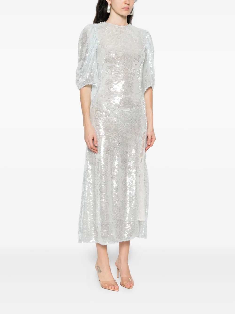 Roberta Einer Drama puff-sleeve sequin midi dress Blauw