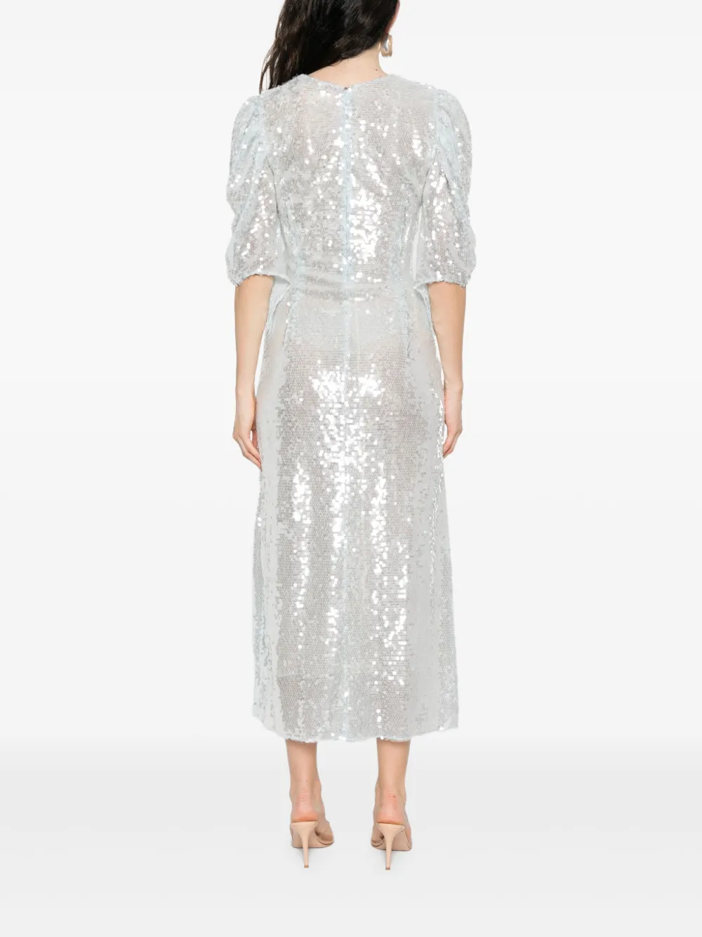 Drama Puff-Sleeve Sequin Midi Dress