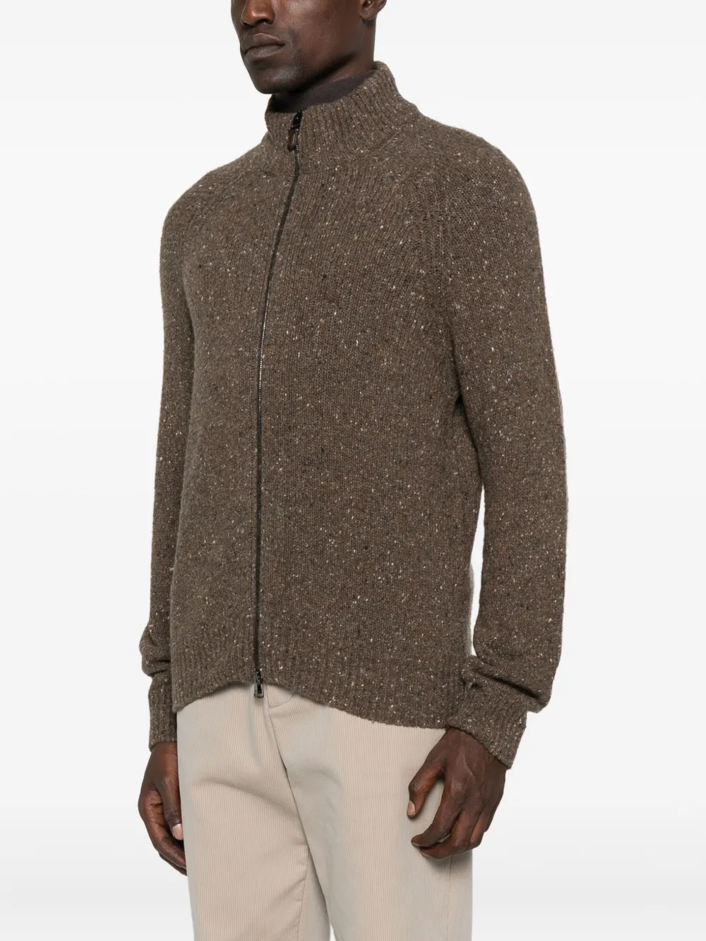  Canali Zip-front Speckled Cardigan - Brown 