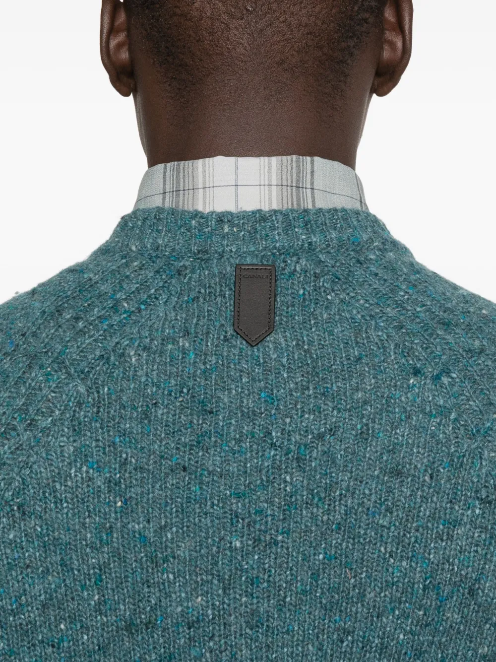 Canali Gespikkelde trui met ronde hals Blauw