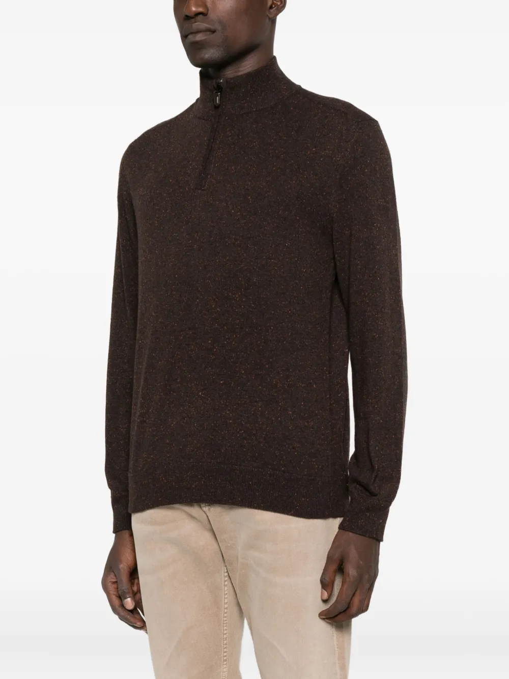 Canali Half-zip Speckled Wool Sweater In Brown