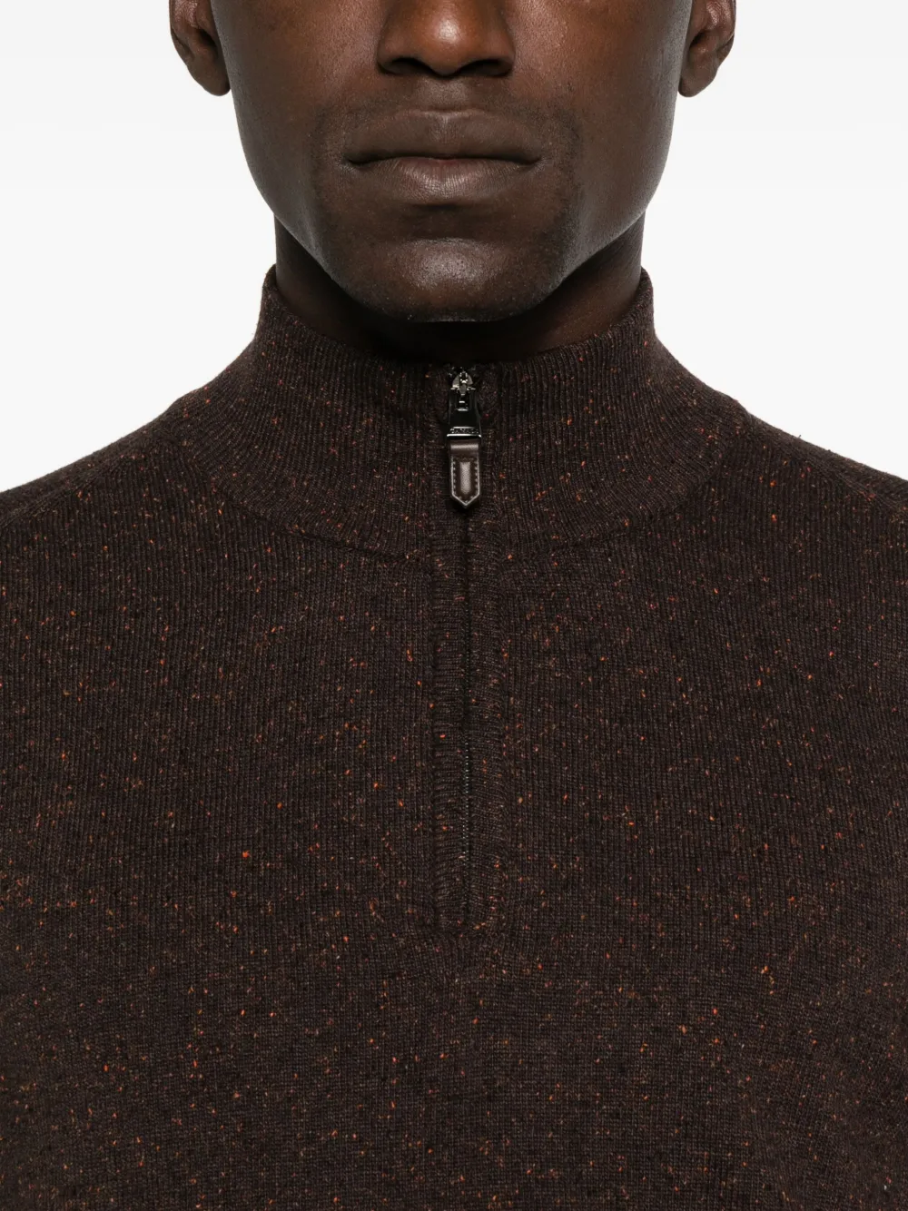 Canali Half-zip Speckled Wool Sweater In Brown