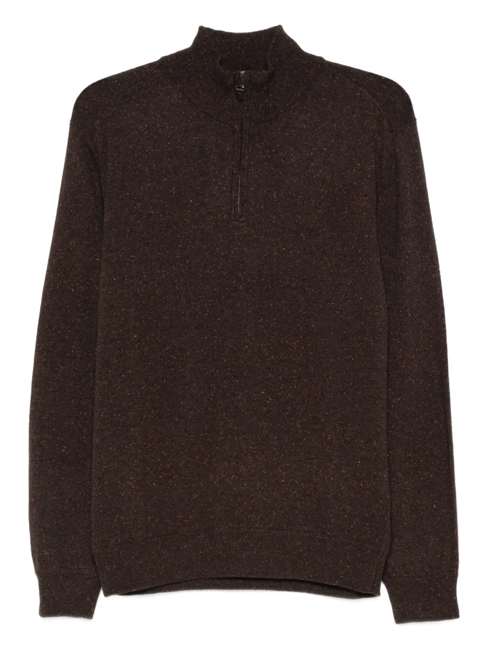 Canali Half-zip Speckled Wool Sweater In Brown