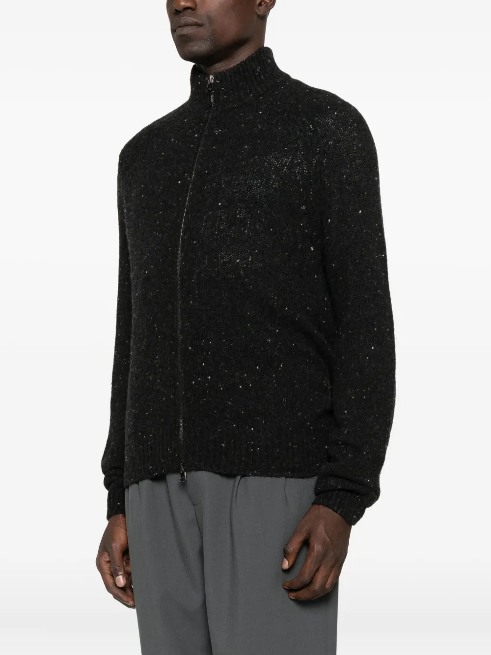  Canali Speckled Zip-up Cardigan - Black 