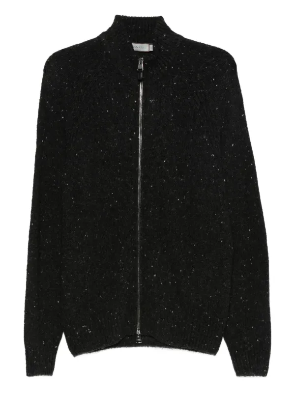 Canali Speckled Zip-up Cardigan in Black