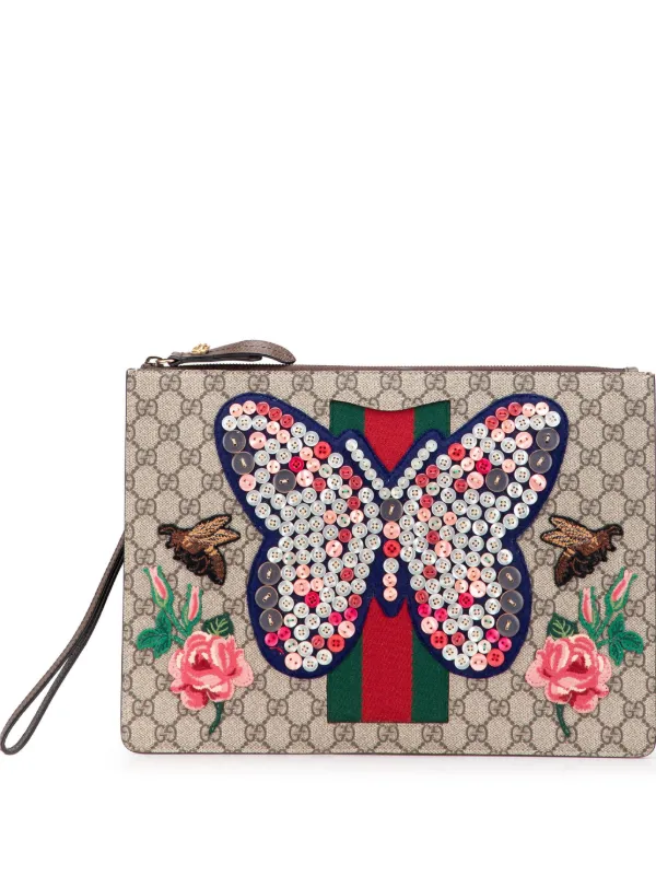 Gucci Pre-owned 2016-2025 GG Supreme Web Butterfly Clutch Bag in Brown