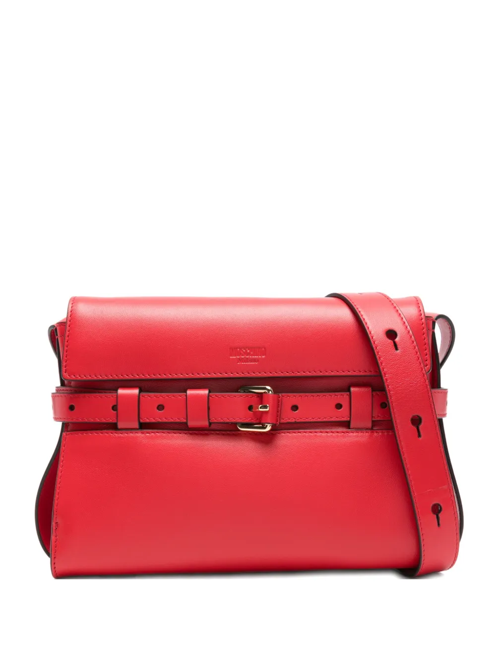 Moschino Buckle-fastening Leather Shoulder Bag In Red