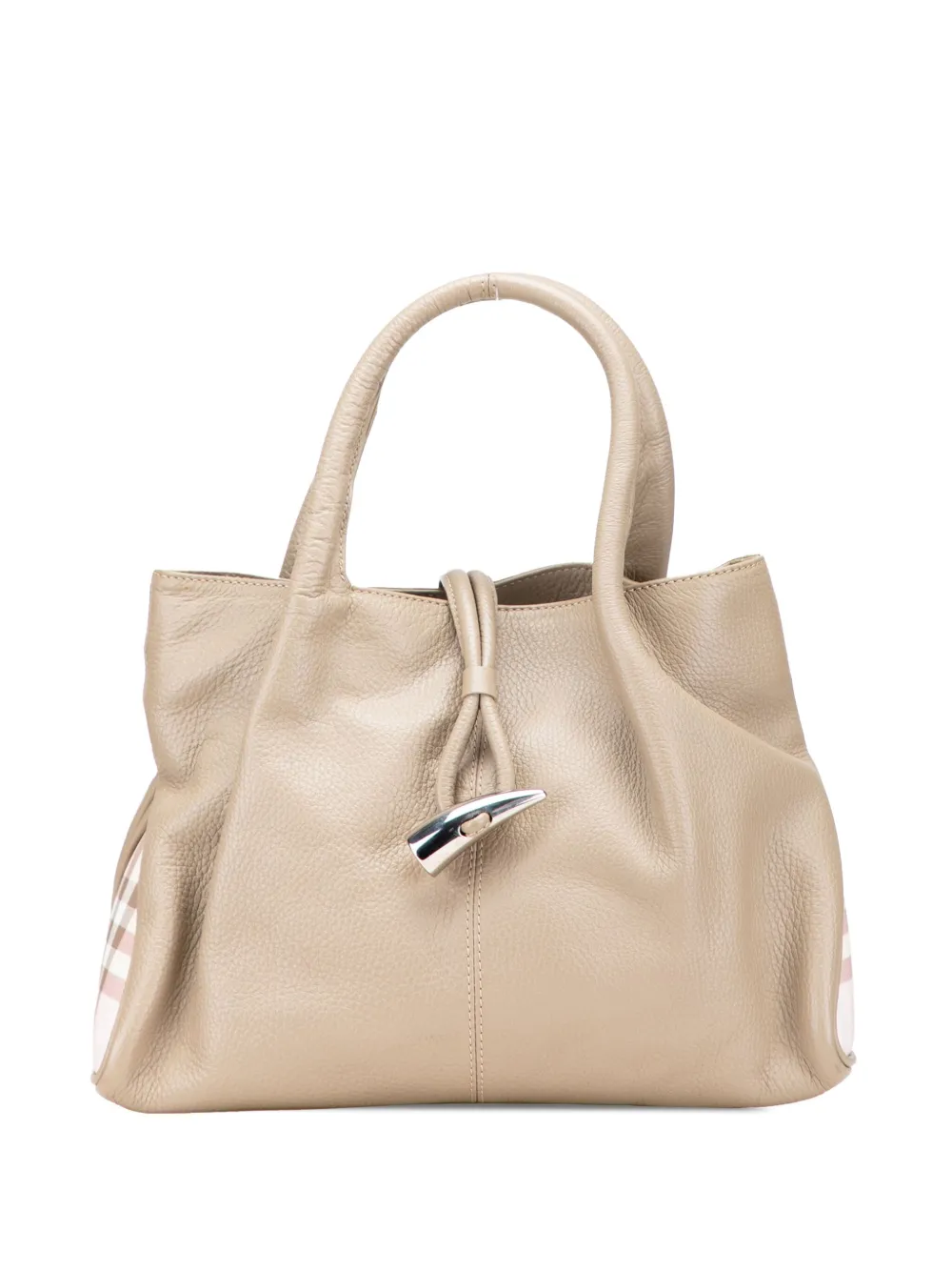 2000-2025 House Check Trimmed Leather Horn Toggle tote bag