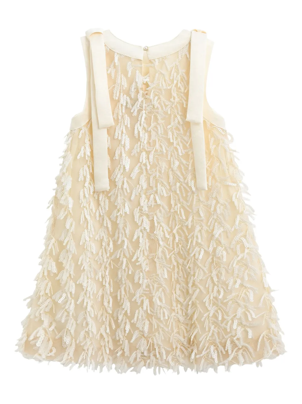 Tulleen bow-shoulder fringe-detailed dress CHAMPAGNE