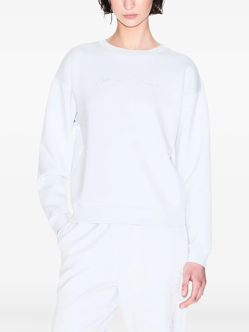 Armani Exchange Embroidered Crew-neck Sweatshirt In White