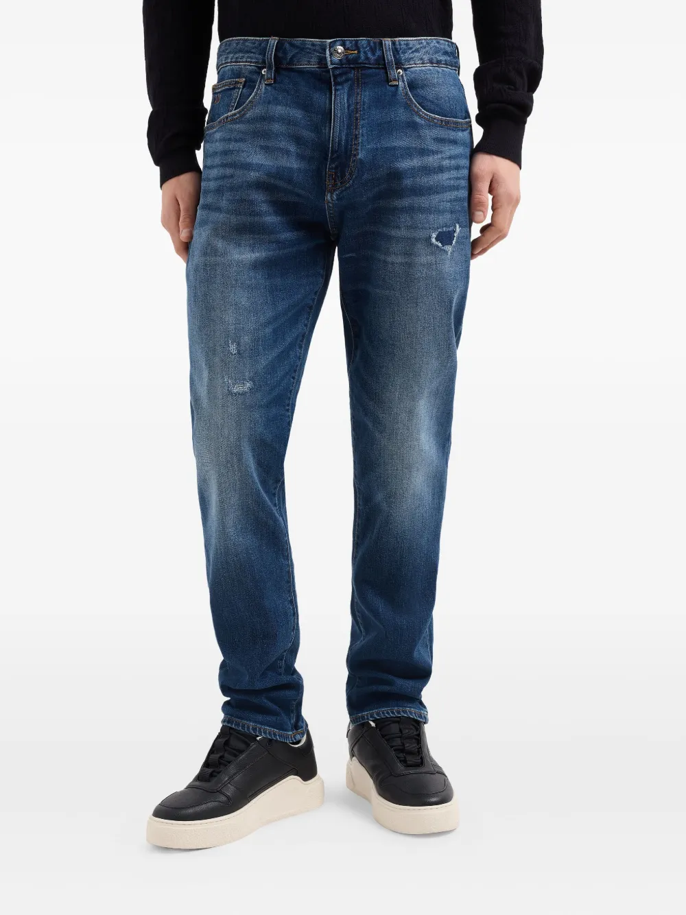 Armani Exchange distressed five-pocket jeans - Blauw