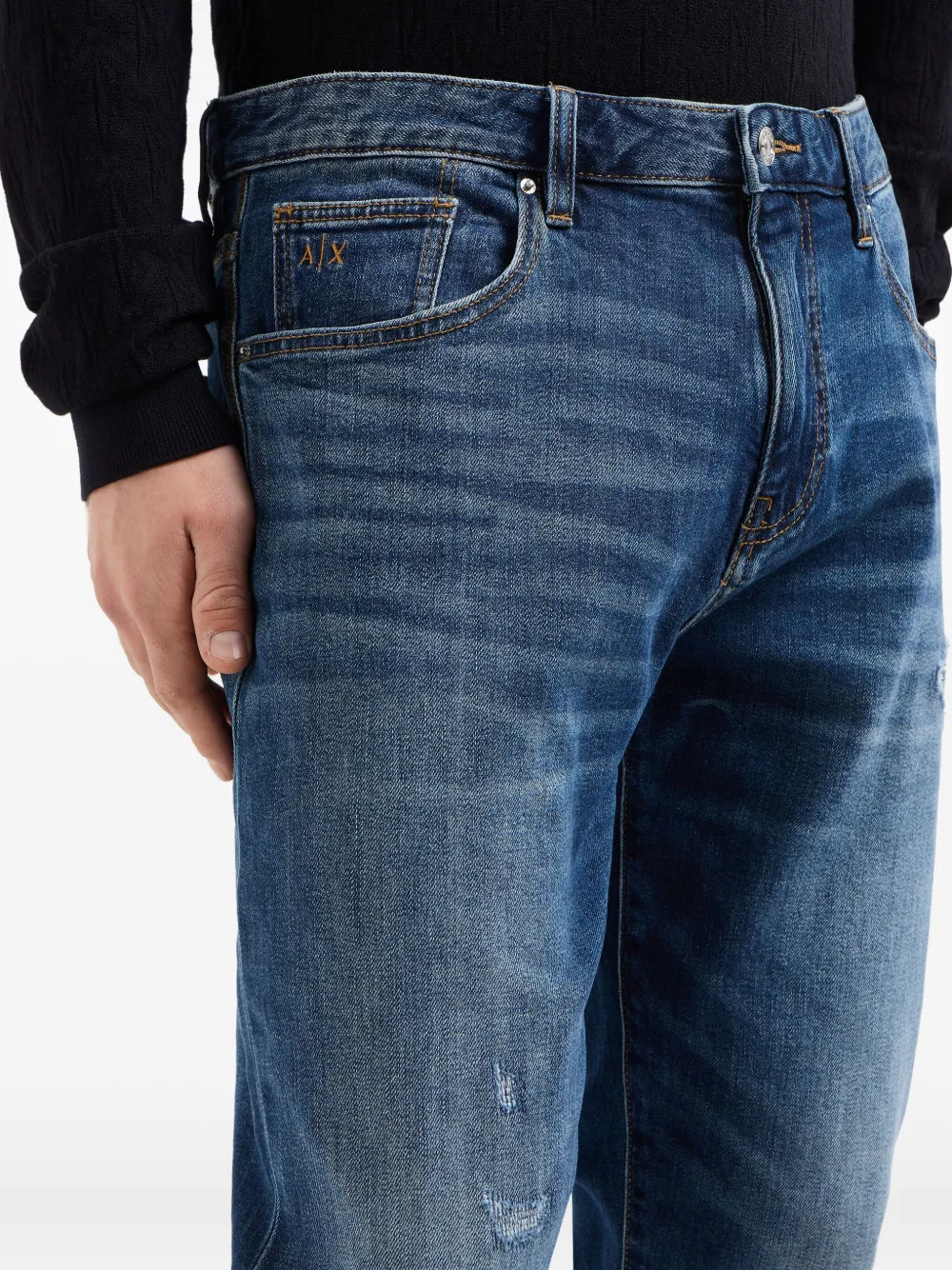 Armani Exchange Distressed Five-pocket Jeans In Blue