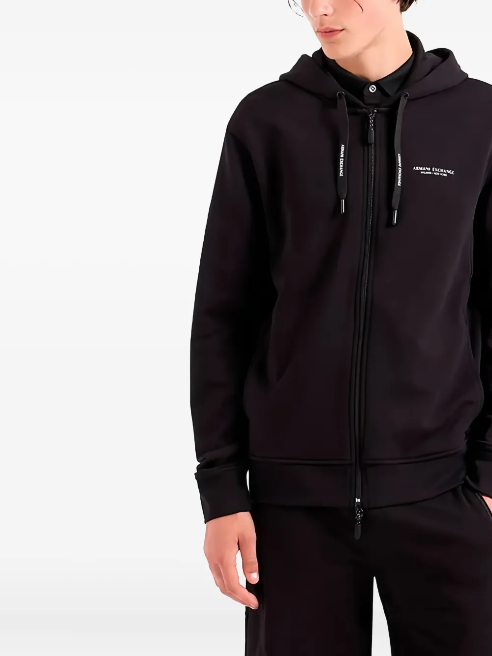 Armani Exchange Hooded Zip-up Hoodie In Black