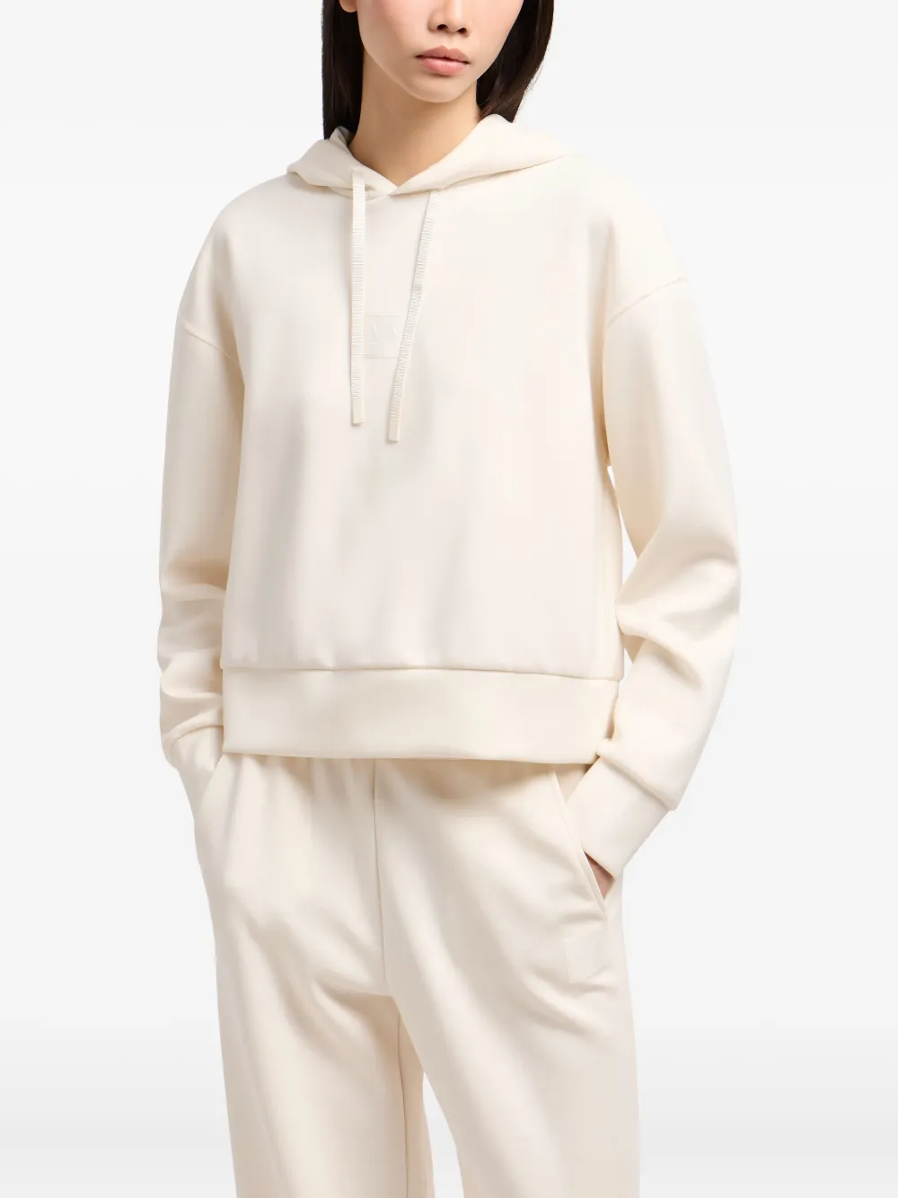Armani Exchange Hooded Long-sleeve Sweatshirt In Neutral