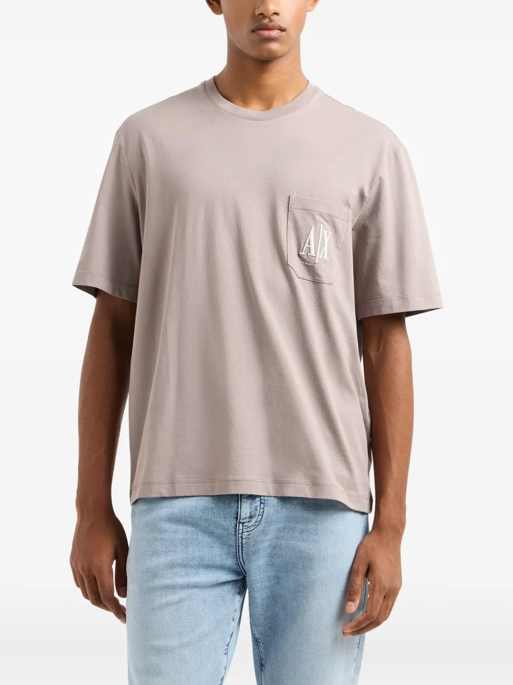 Armani Exchange T-shirt met opgestikte zak en logoprint Beige