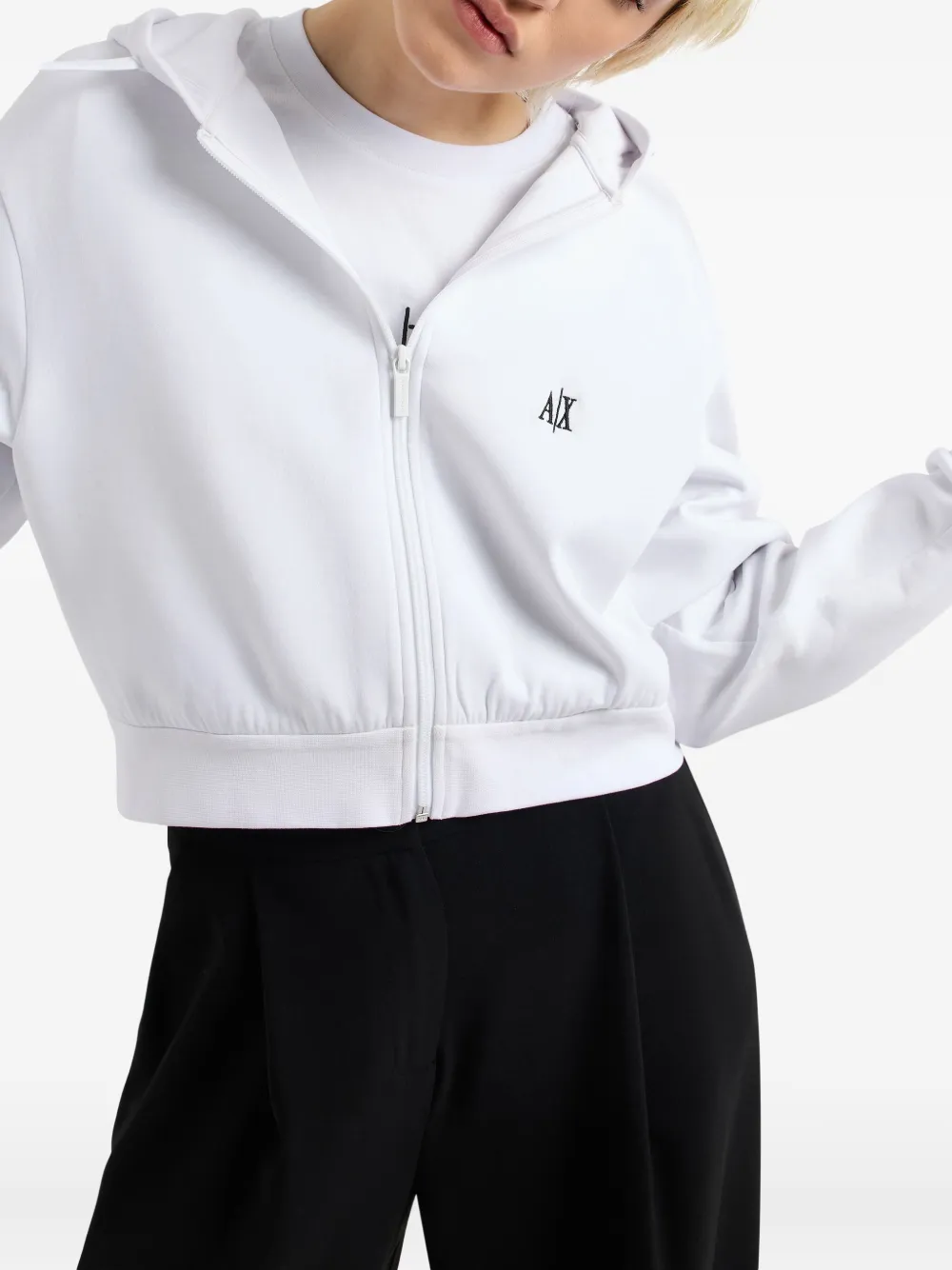 Armani Exchange Logo-embroidered Zip-up Sweatshirt In White