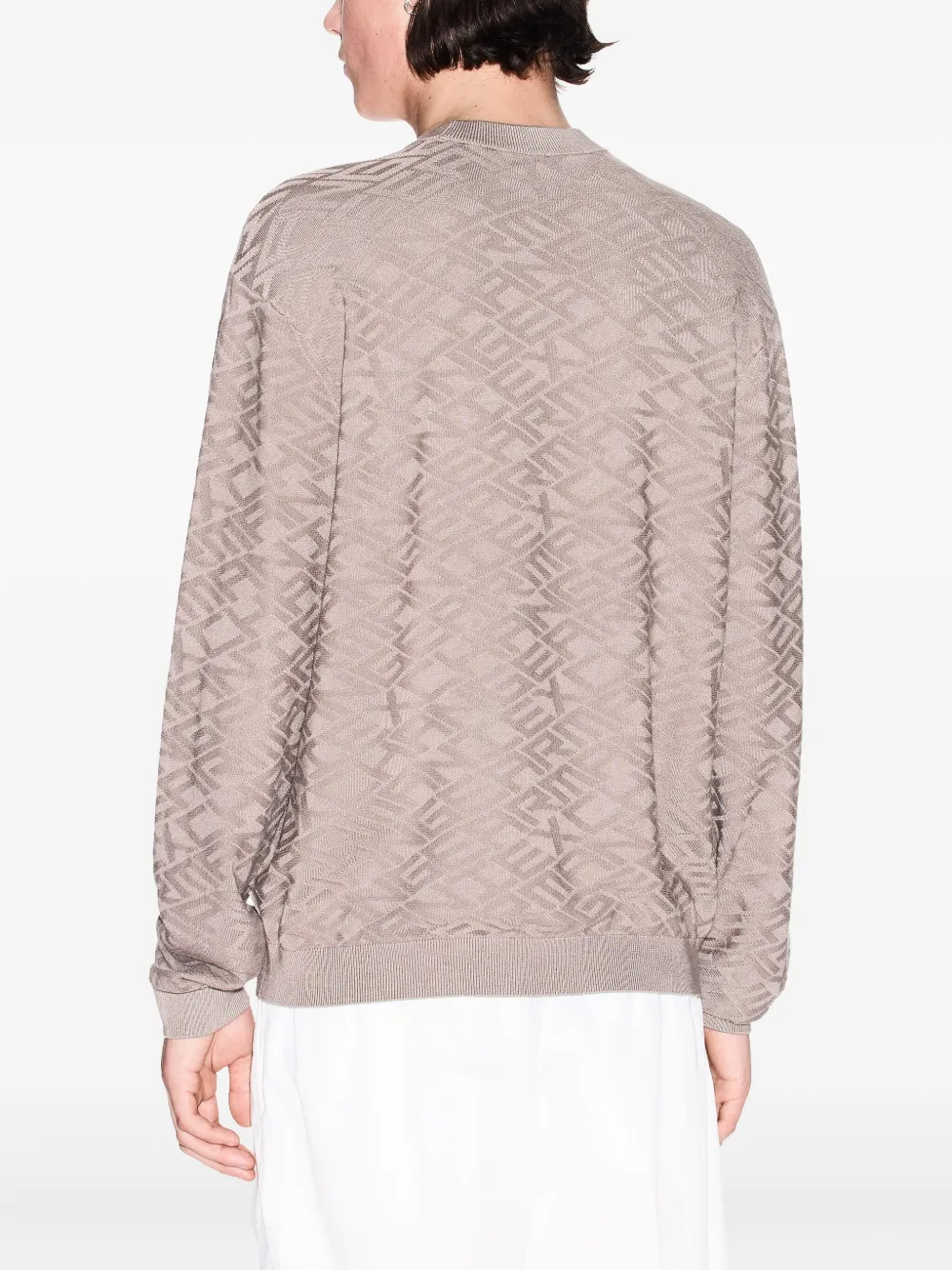 Armani Exchange Geometric-pattern Crew-neck Sweater In Brown