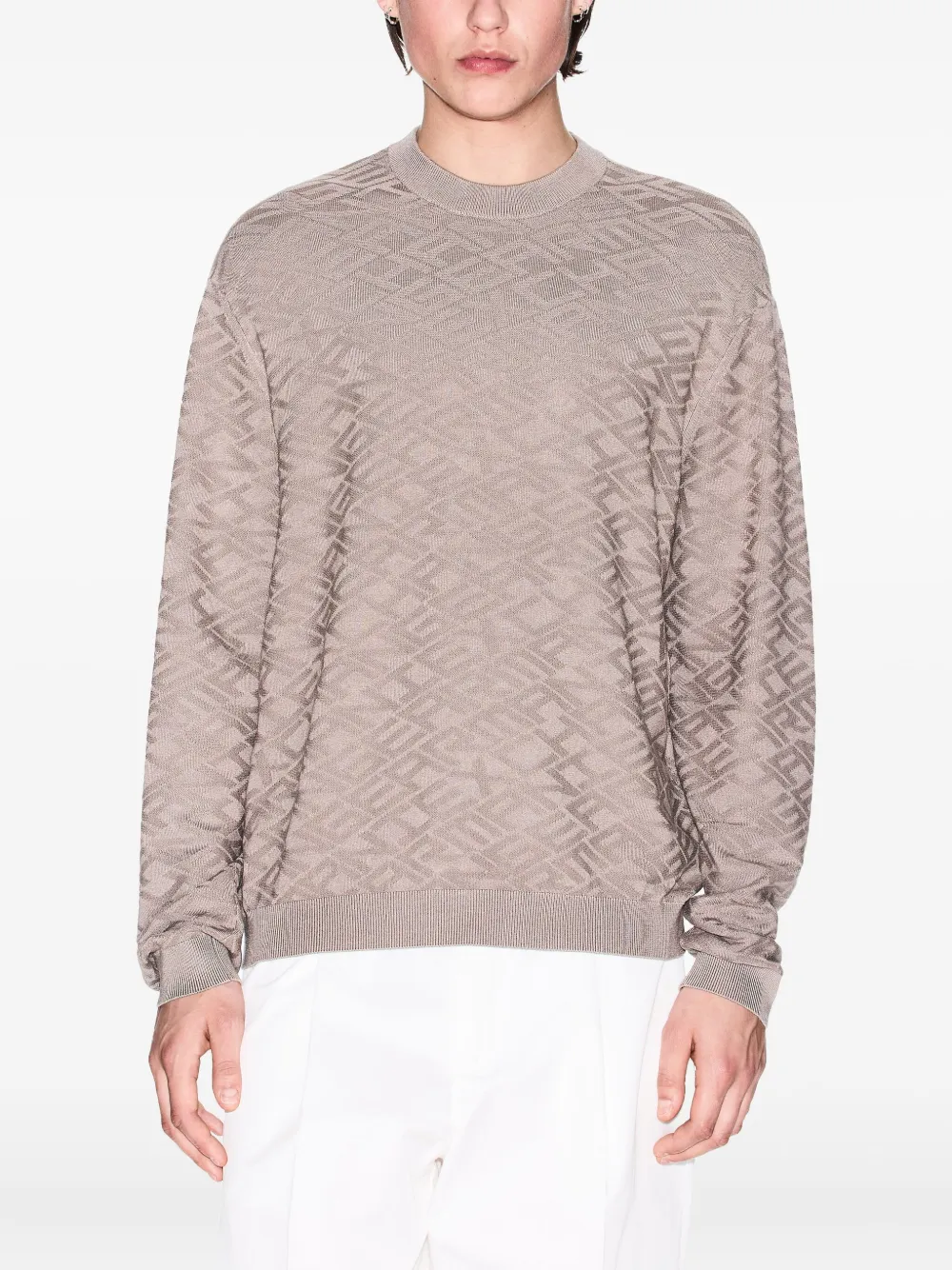 Armani Exchange Geometric-pattern Crew-neck Sweater In Brown