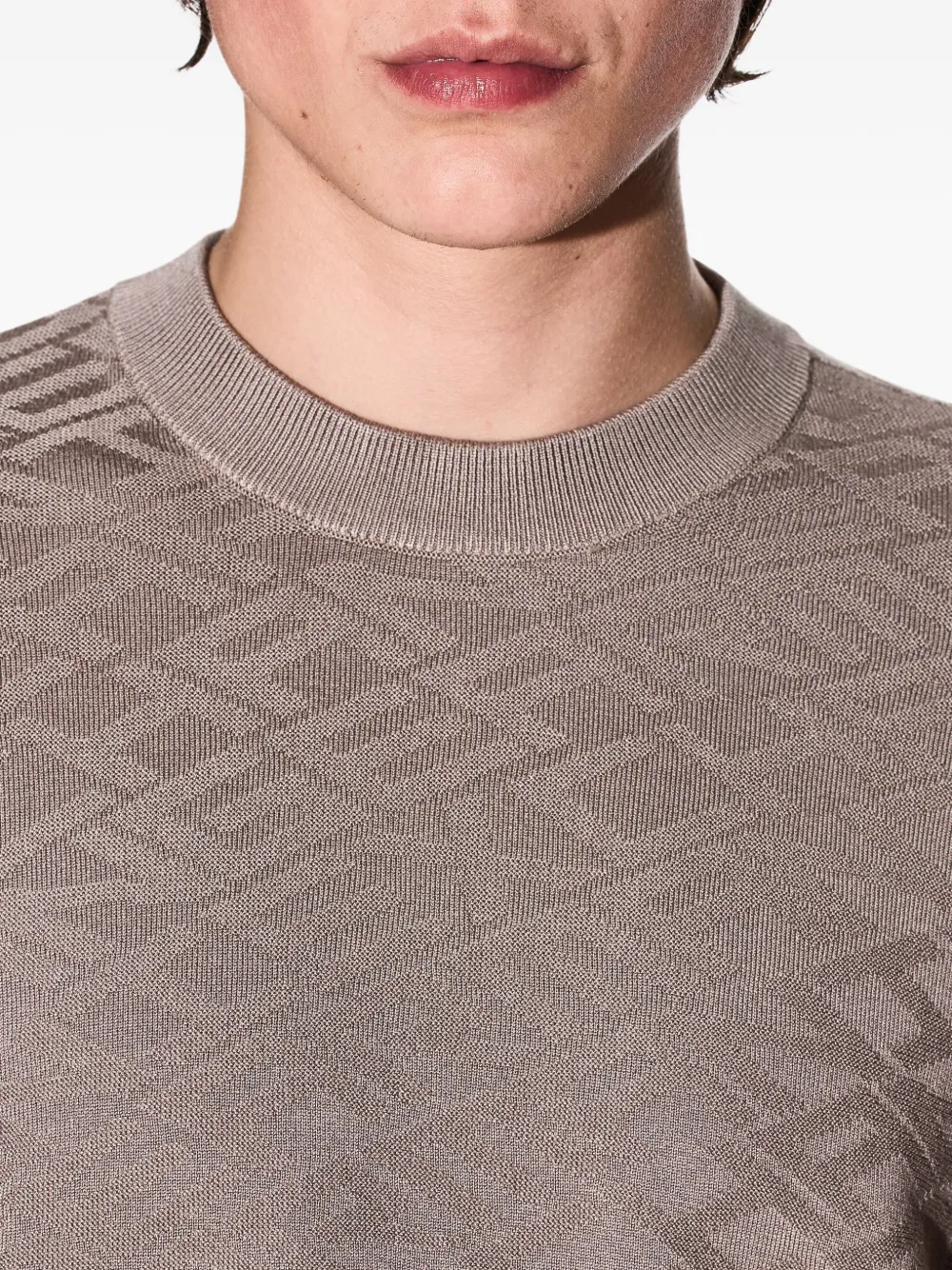 Armani Exchange Geometric-pattern Crew-neck Sweater In Brown