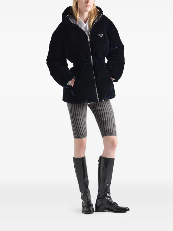 Prada Velvet Hooded Puffer Jacket | Blue | FARFETCH