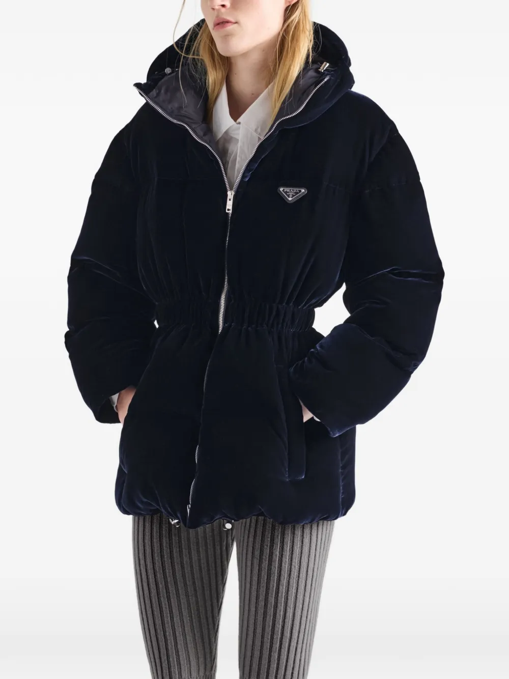 希少★PRADA プラダ パデットジャケット パファージャケット ダブルジップ Prada フーデッド パデッドジャケット | ブルー | FARFETCH JP