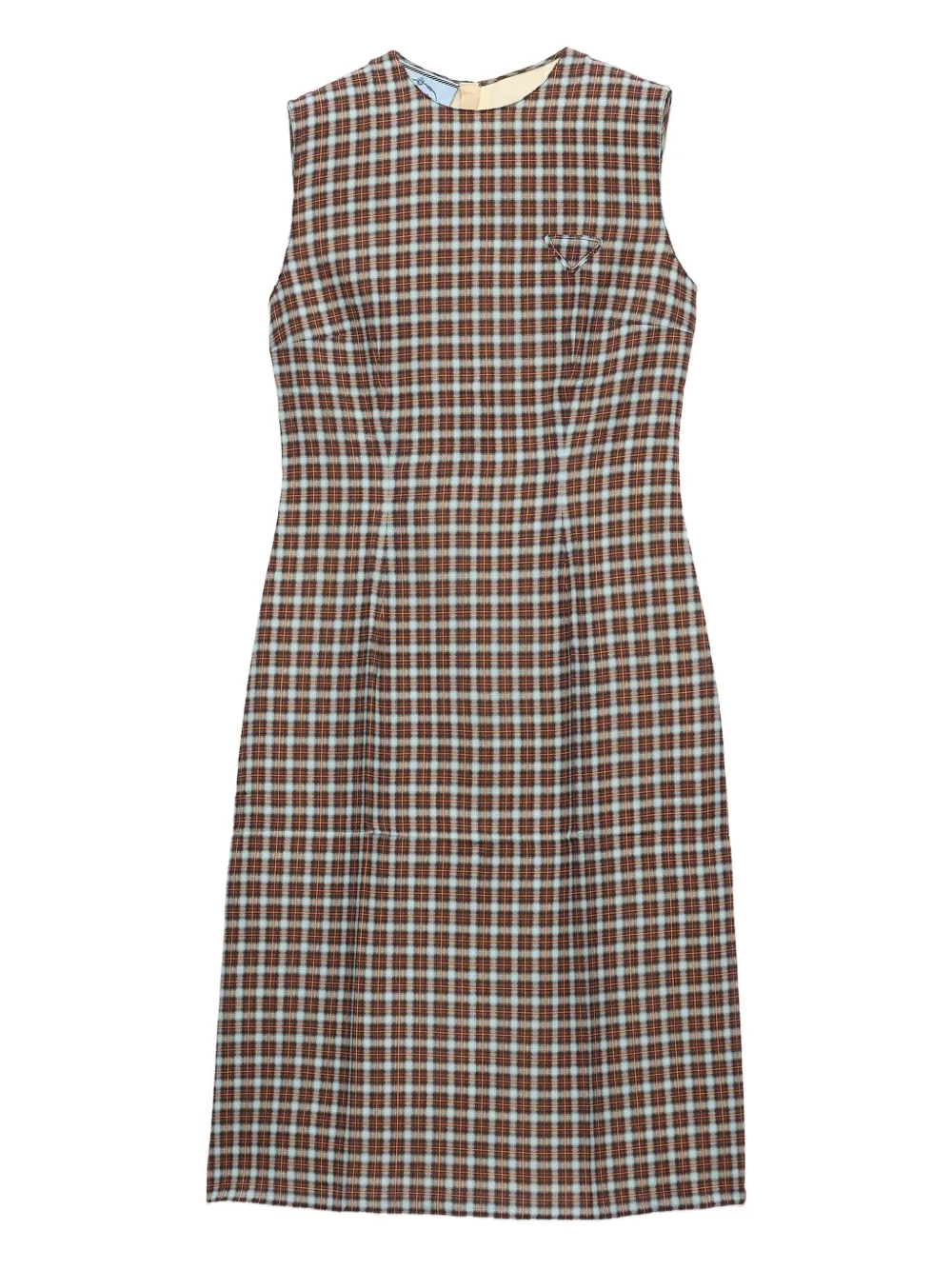 Prada Checked-pattern Midi Dress In Brown