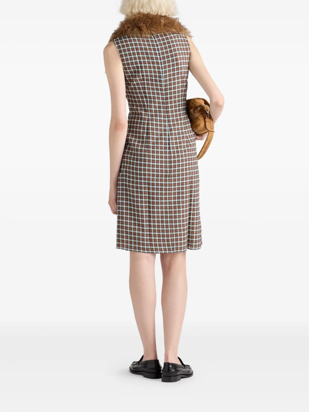 Prada Checked-pattern Midi Dress In Brown