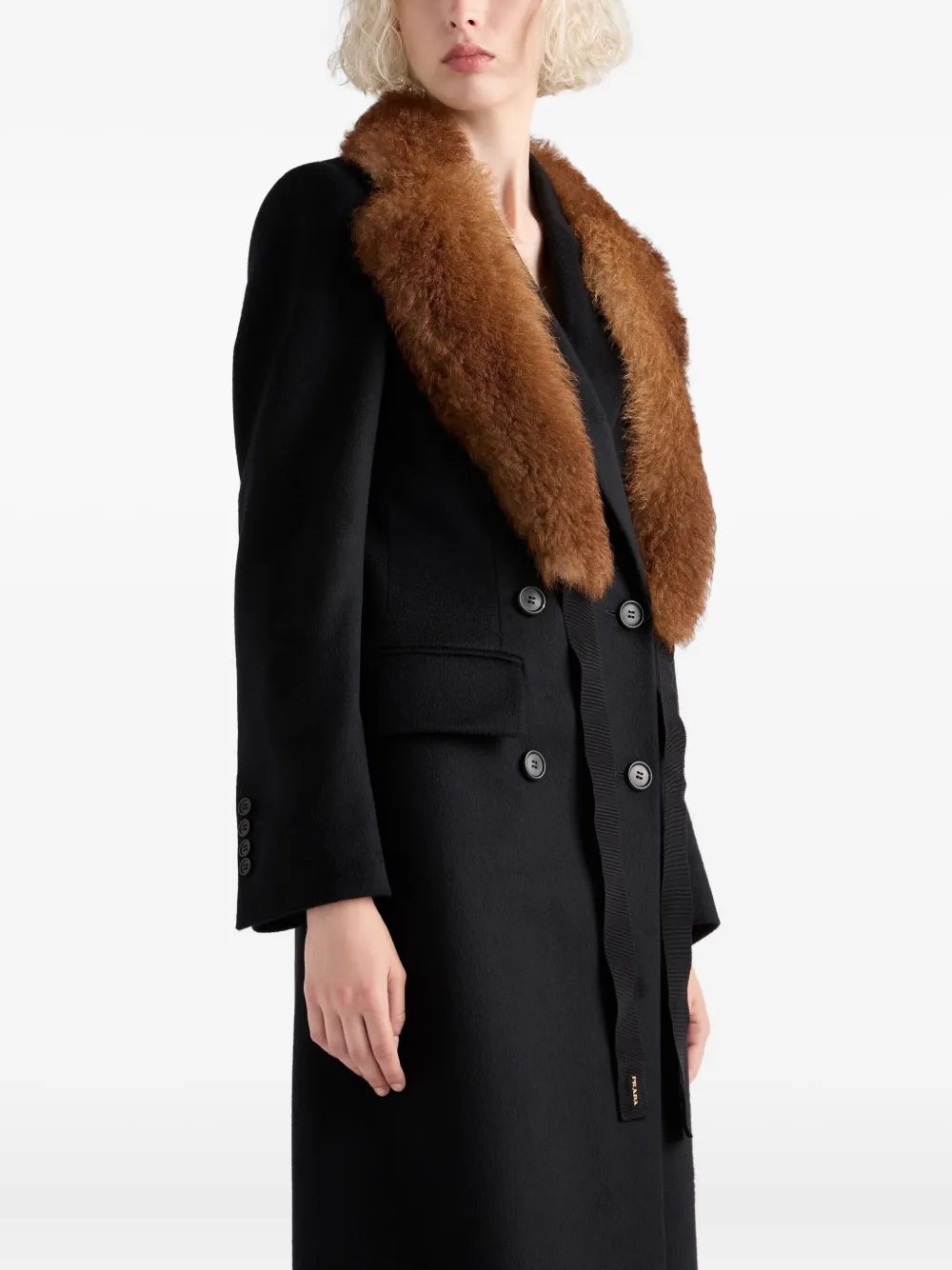 Prada Peak-lapels Coat In Black