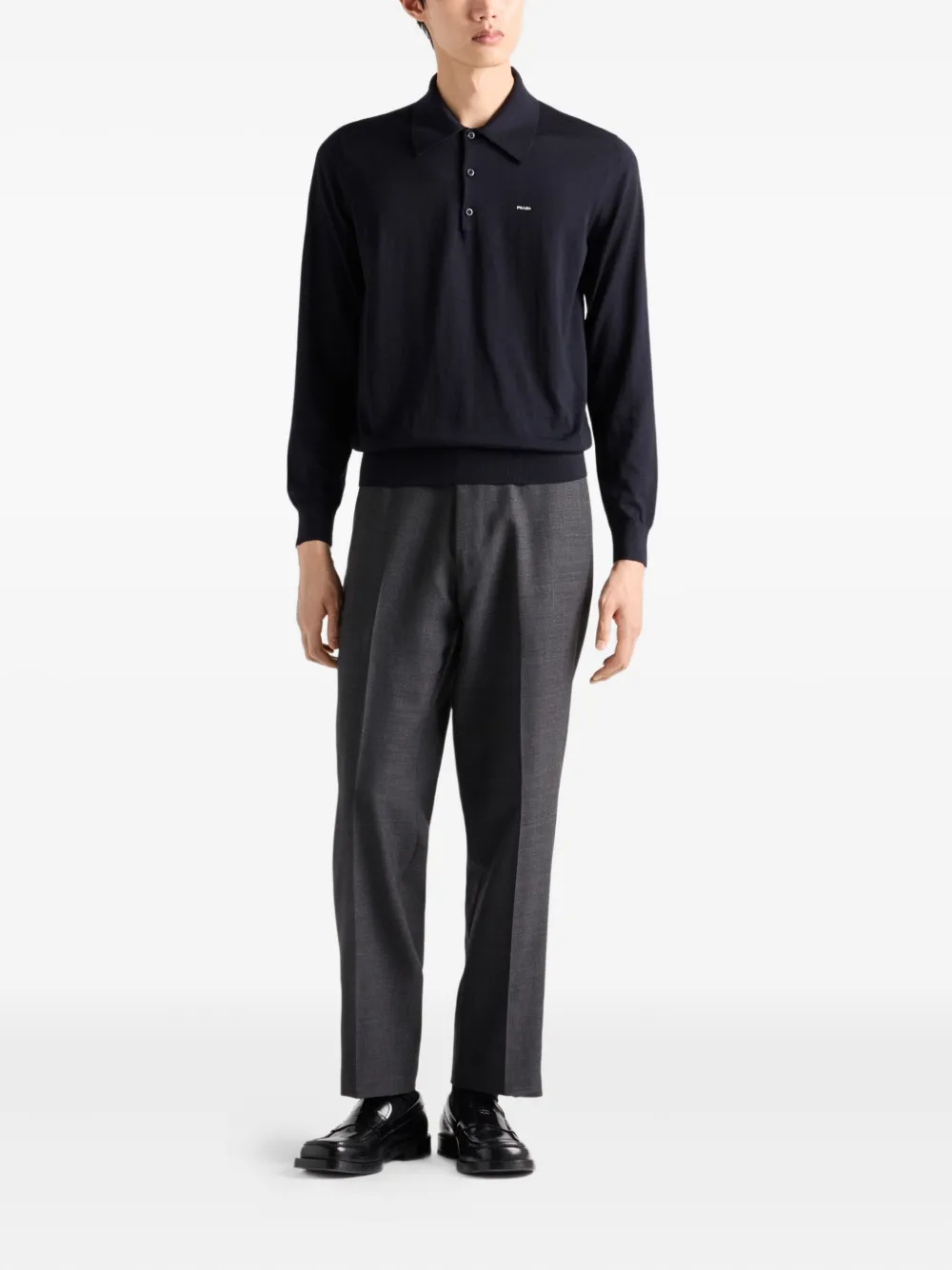 Prada Worsted wool polo shirt Zwart