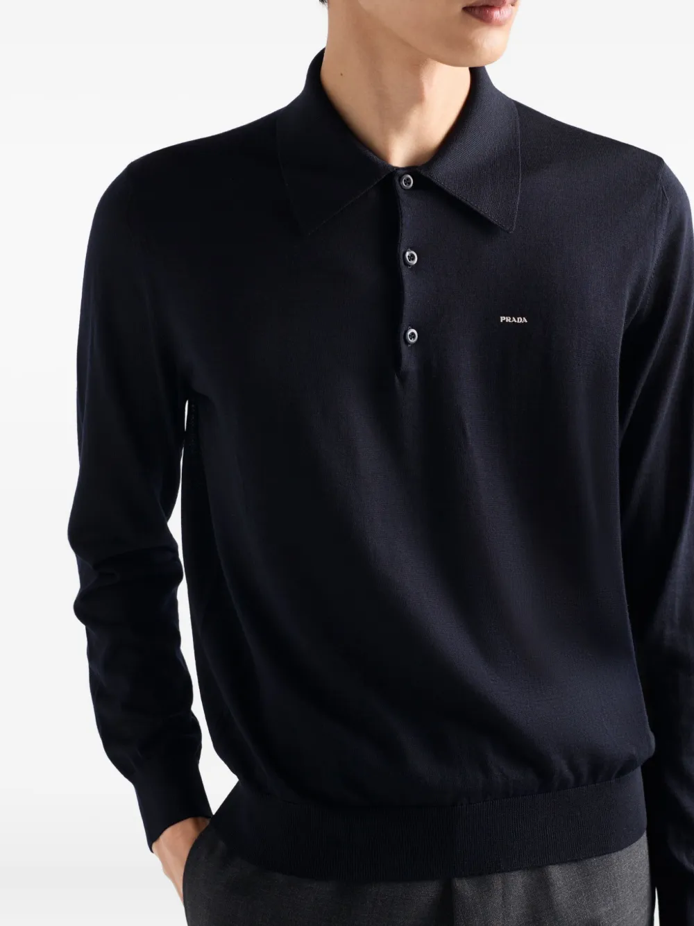 Prada Worsted wool polo shirt Zwart