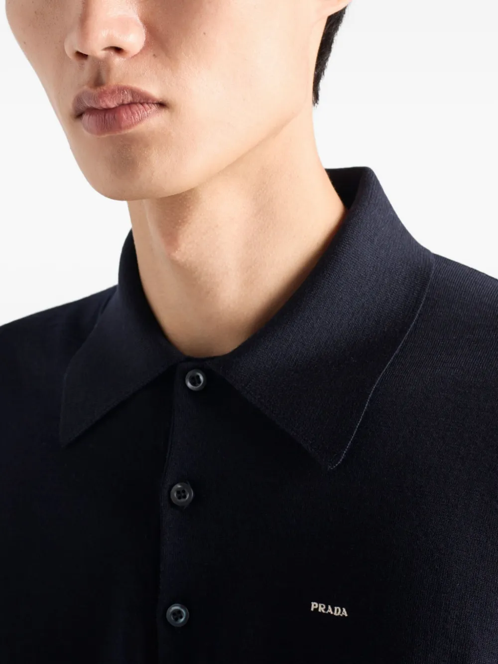 Prada Worsted wool polo shirt Zwart