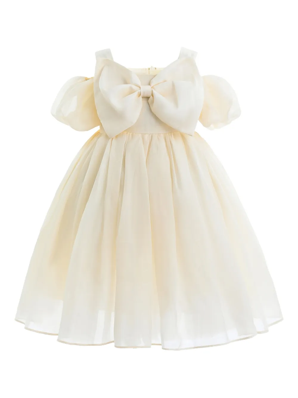 Tulleen bow-embellished dress Beige