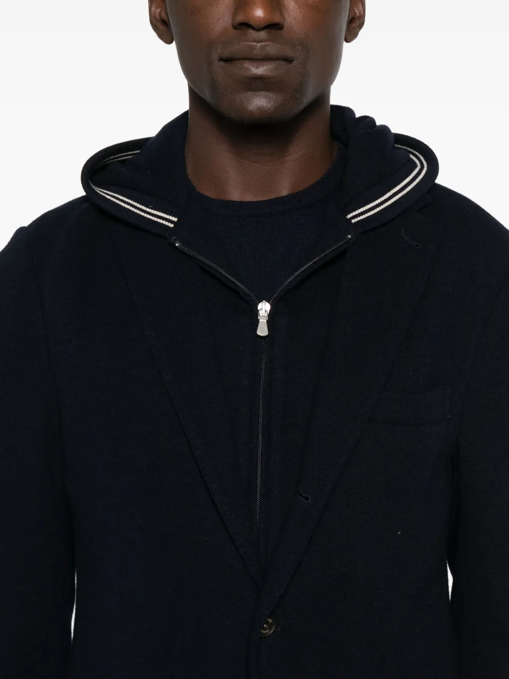 Eleventy Jack met capuchon en twee knopen Blauw