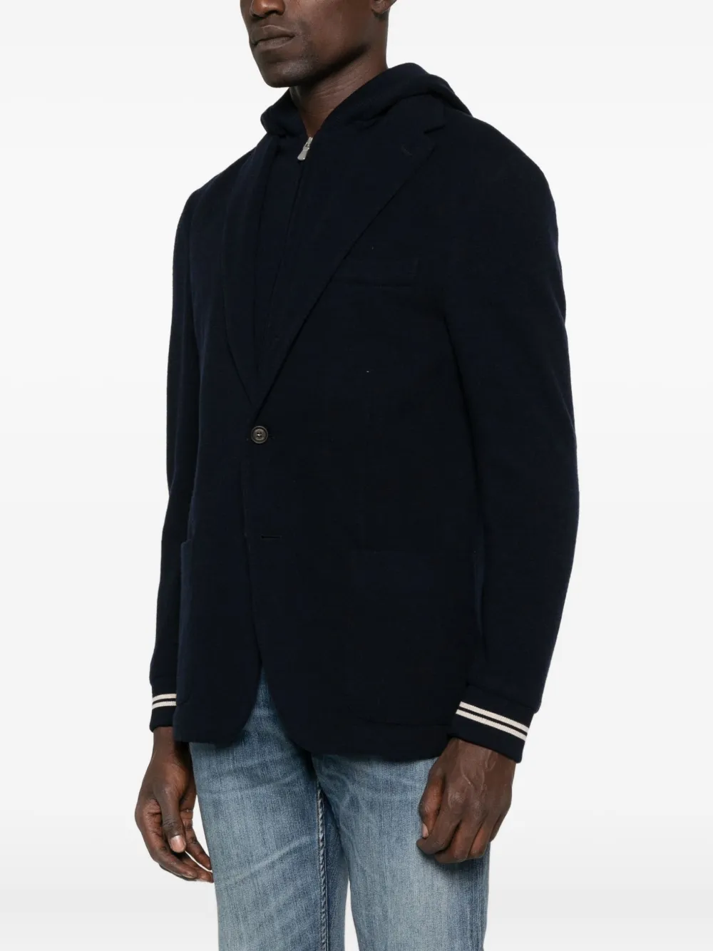 Eleventy Jack met capuchon en twee knopen Blauw