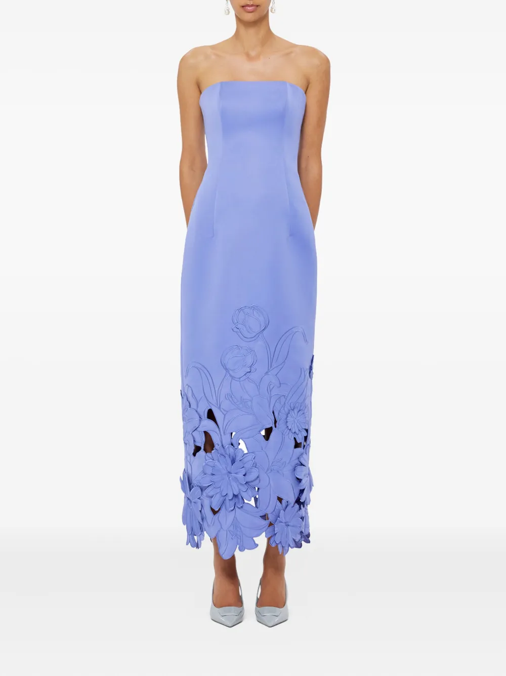 Leo Lin embroidered floral-appliqué maxi dress - Blauw