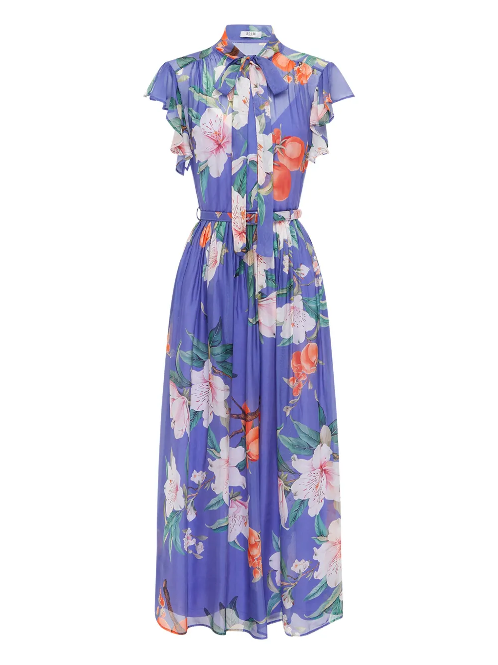Leo Lin floral-print belted maxi dress - ブルー Leo Lin floral-print belted maxi dress - ブルー