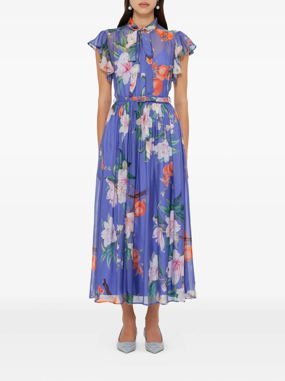 Leo Lin floral-print belted maxi dress - Blauw