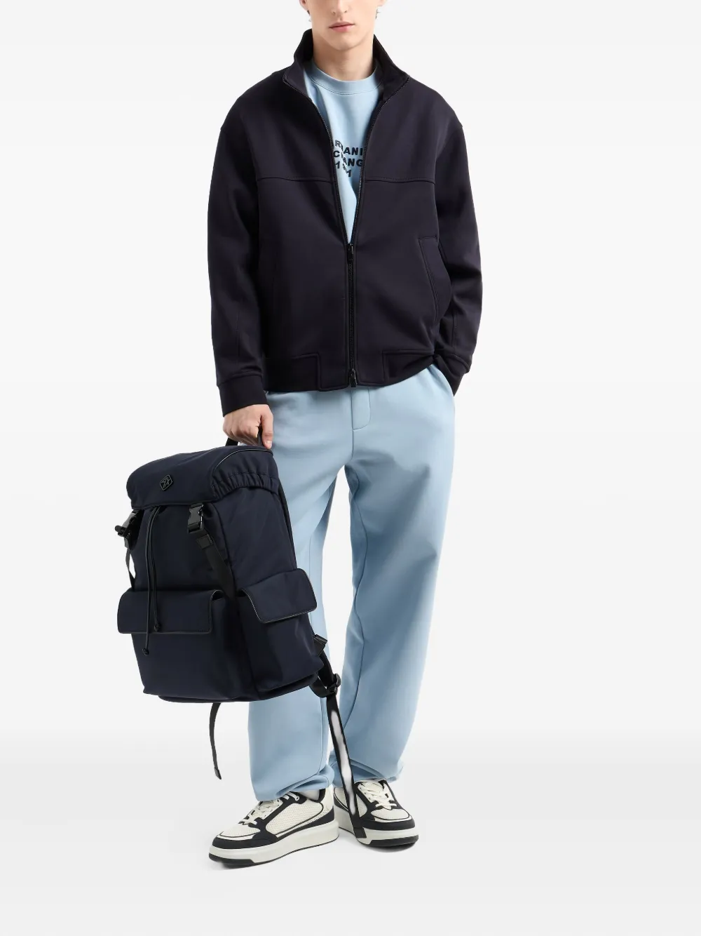 Armani Exchange logo-embroidery crew-neck sweatshirt - Blauw