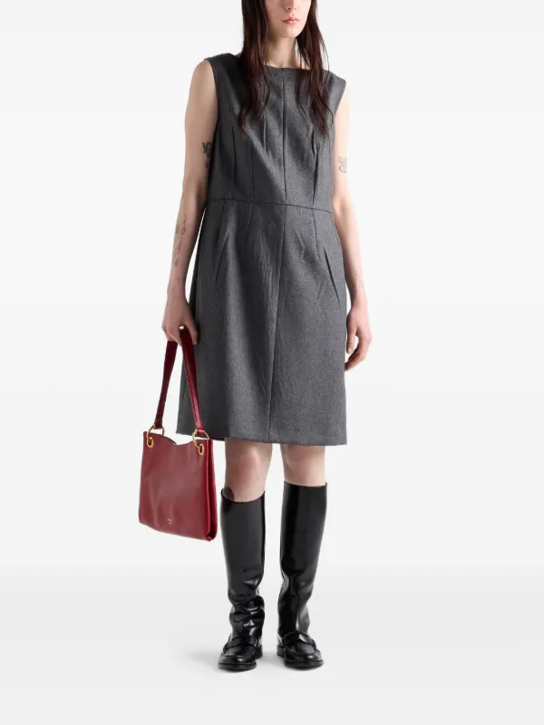 Prada Boat-neck Flannel Midi Dress - Grey