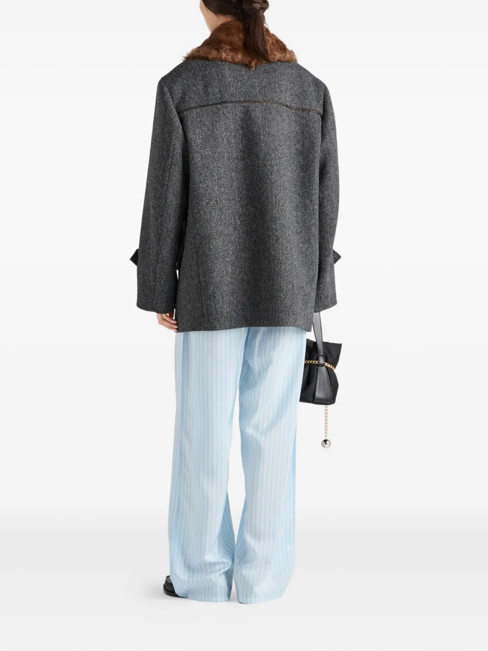 Prada Double-breasted Chevron Peacoat In Gray