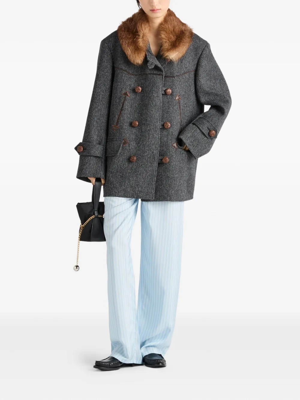 Prada herringbone fur-collar coat | Double Breasted & Peacoats | Image 2