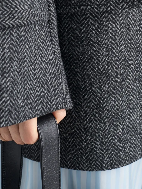 Prada Herringbone fur-collar Coat | Grey | FARFETCH