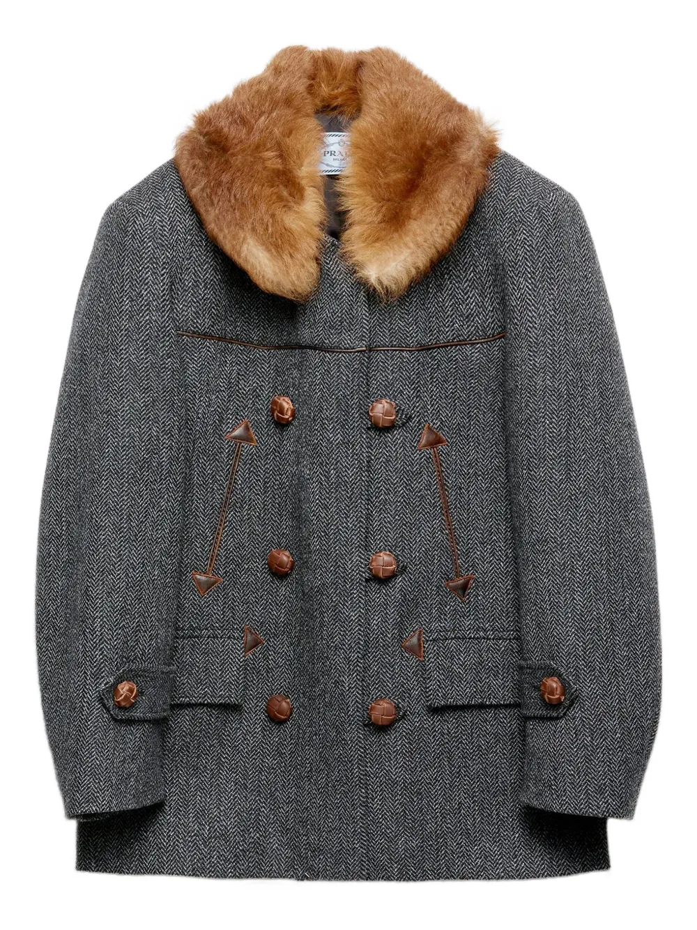 Prada herringbone fur-collar coat | Grey | Image 1