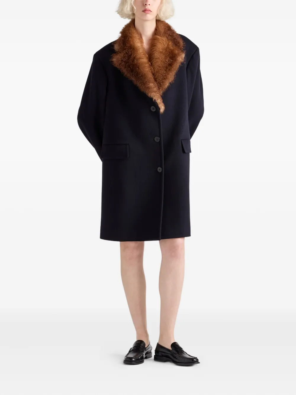Prada shearling-collar flap-pockets coat | Single Breasted Coats | Image 2