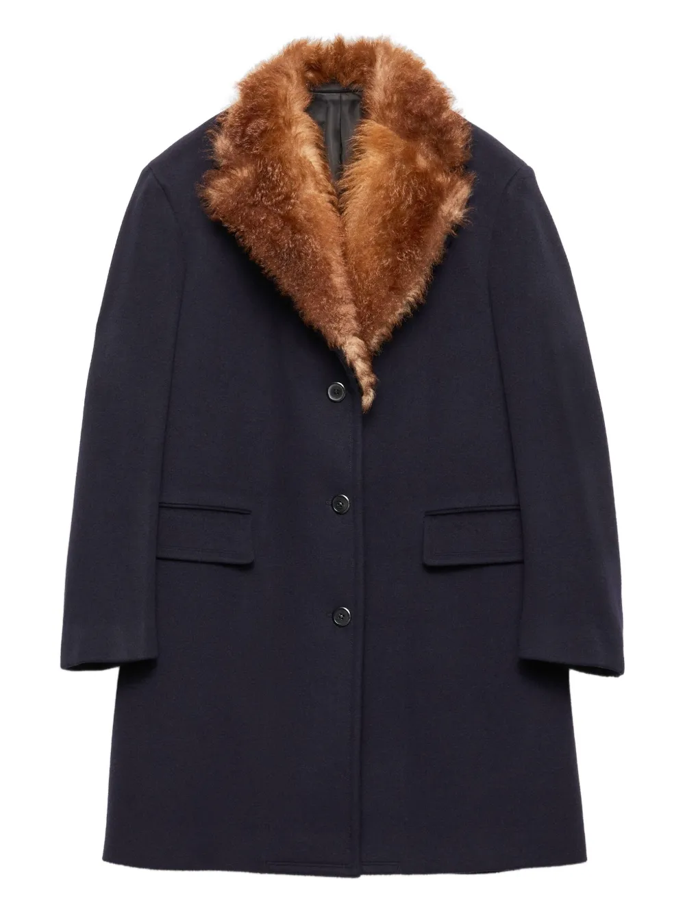 Prada Shearling-collar Flap-pockets Coat In Blue
