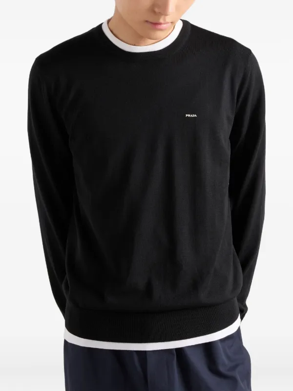 Prada Embroidered long-sleeves Wool Sweater | Black | FARFETCH