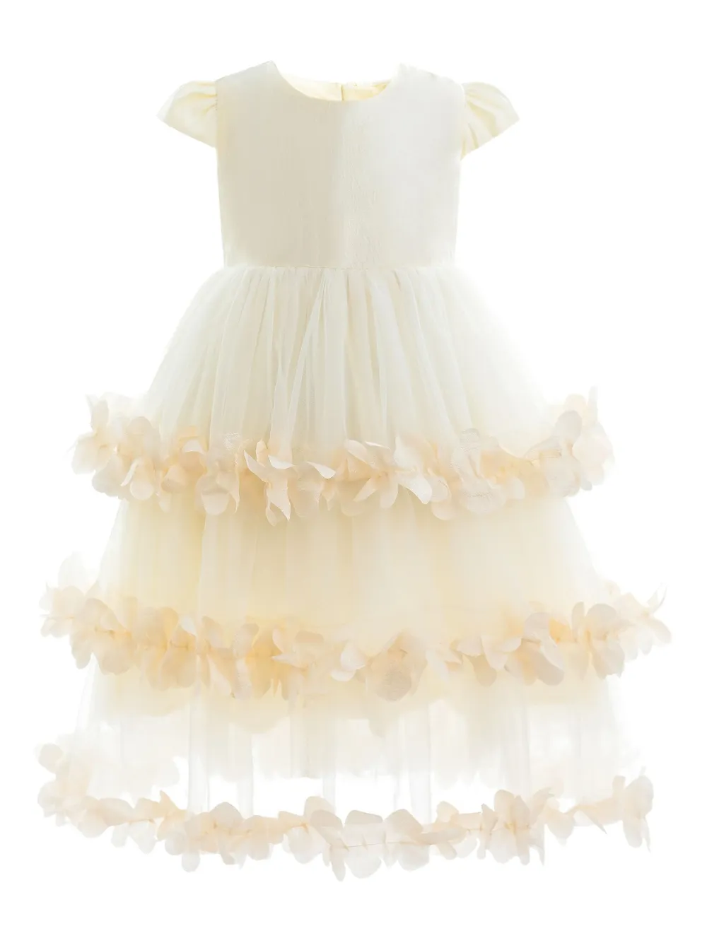 Tulleen tiered ruffle dress Beige