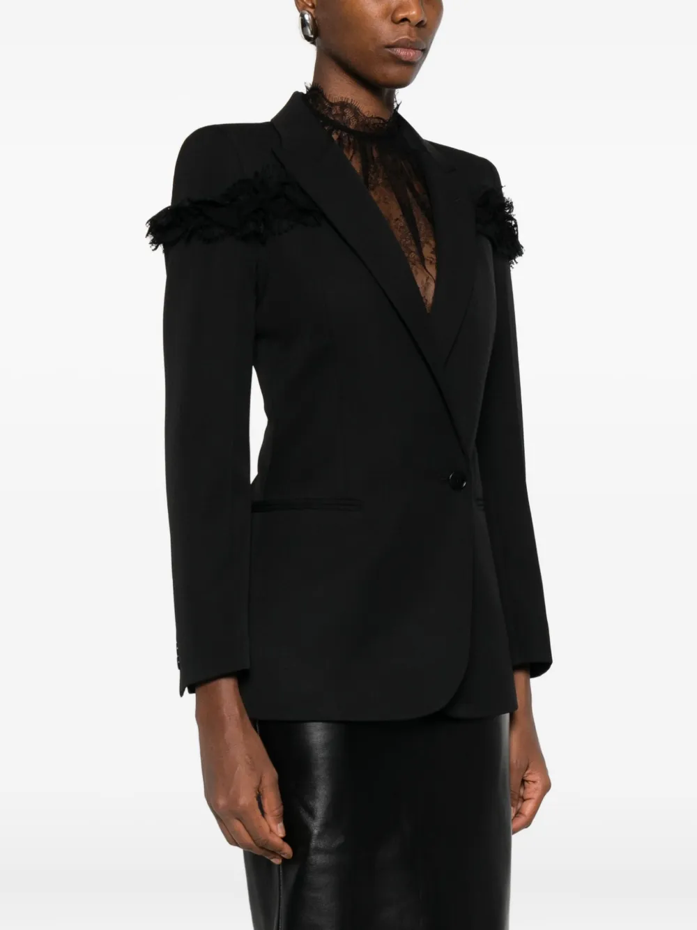Alexander Mcqueen Fringed-detail Single-breasted Blazer In Black